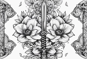 sword shattering into flower tattoo idea