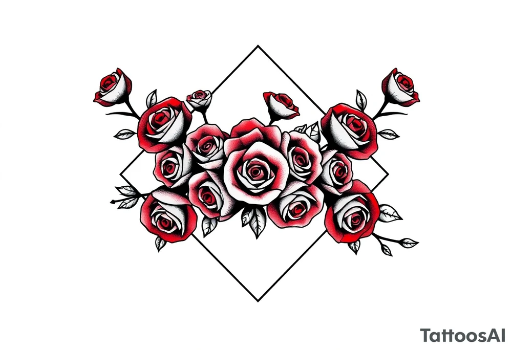 A lot of small red roses in a diamond shape tattoo idea