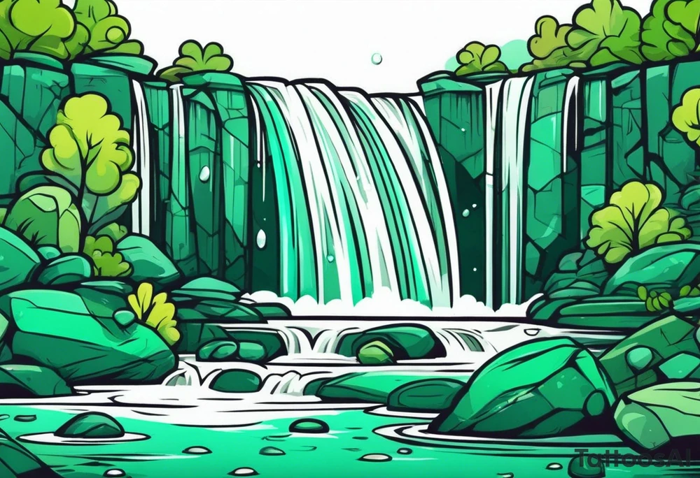 Emerald stones waterfall background tattoo idea