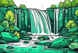 Emerald stones waterfall background tattoo idea