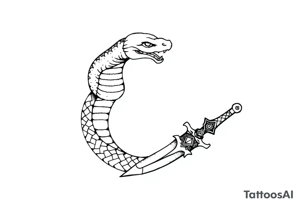 mystical snake coiled around an ancient dagger with jeweled hilt tattoo idea