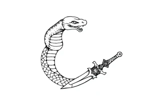 mystical snake coiled around an ancient dagger with jeweled hilt tattoo idea