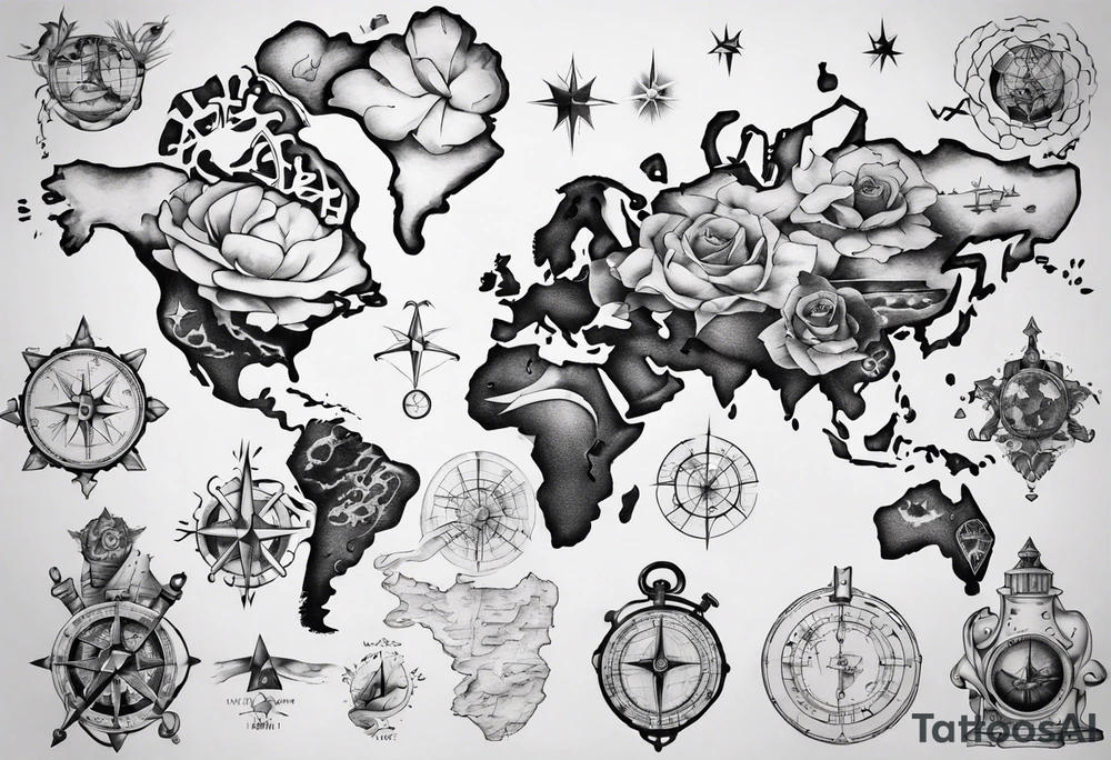 maps full arm tattoo idea
