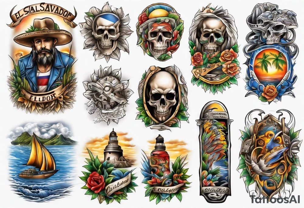 El Salvador theme half sleeve forearm tattoo idea