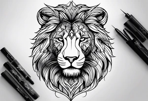 quero uma tatoo no ante braço, com um leão feroz, em baixo eu e minha filha de mão dadas, o nome dela e Aurora, queria algo com essas características tattoo idea