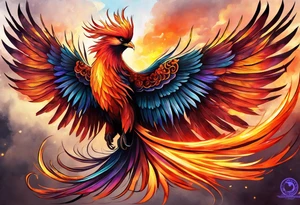 russian firebird phoenix in-flight with very long fancy tail "Isaiah 43: 18-19" tattoo idea