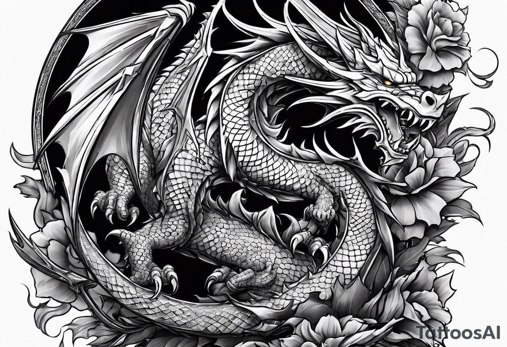 show me a tattoo design where there is a sword and a dragon wrapped around it tattoo idea