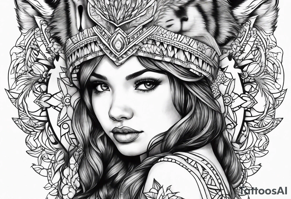 Wolf headdress of female toddler tattoo idea