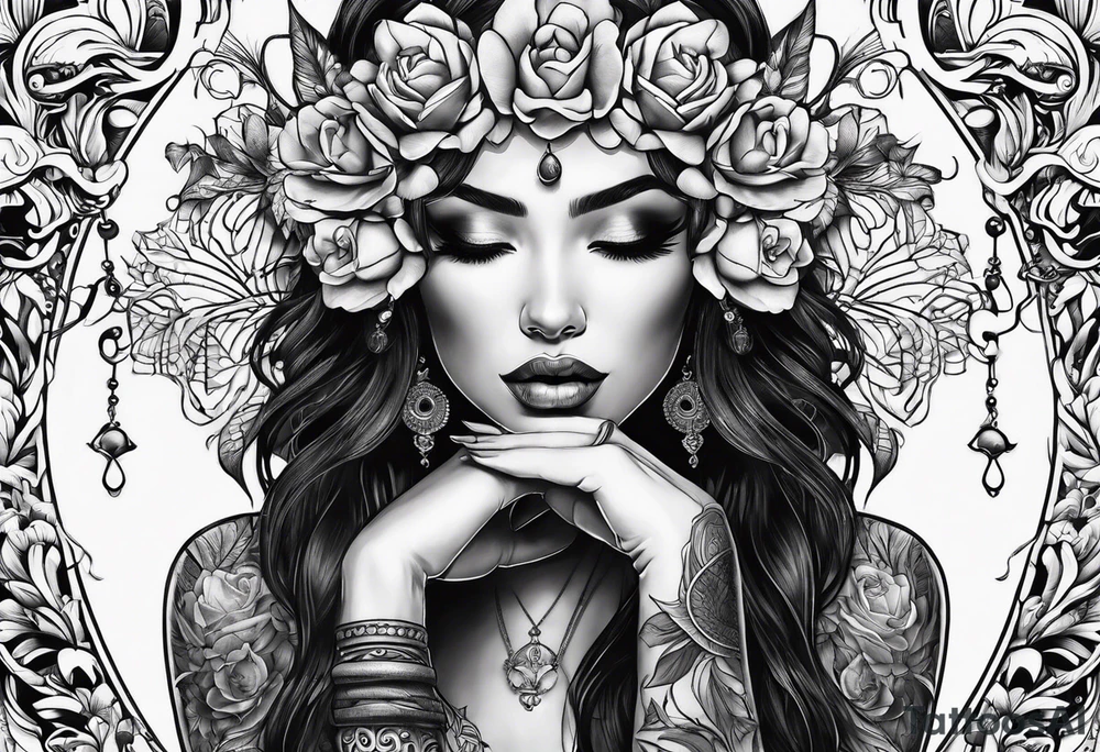 Beautiful woman from death to inner peace and self-love tattoo idea