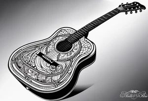 Acoustic guitar design tattoo idea