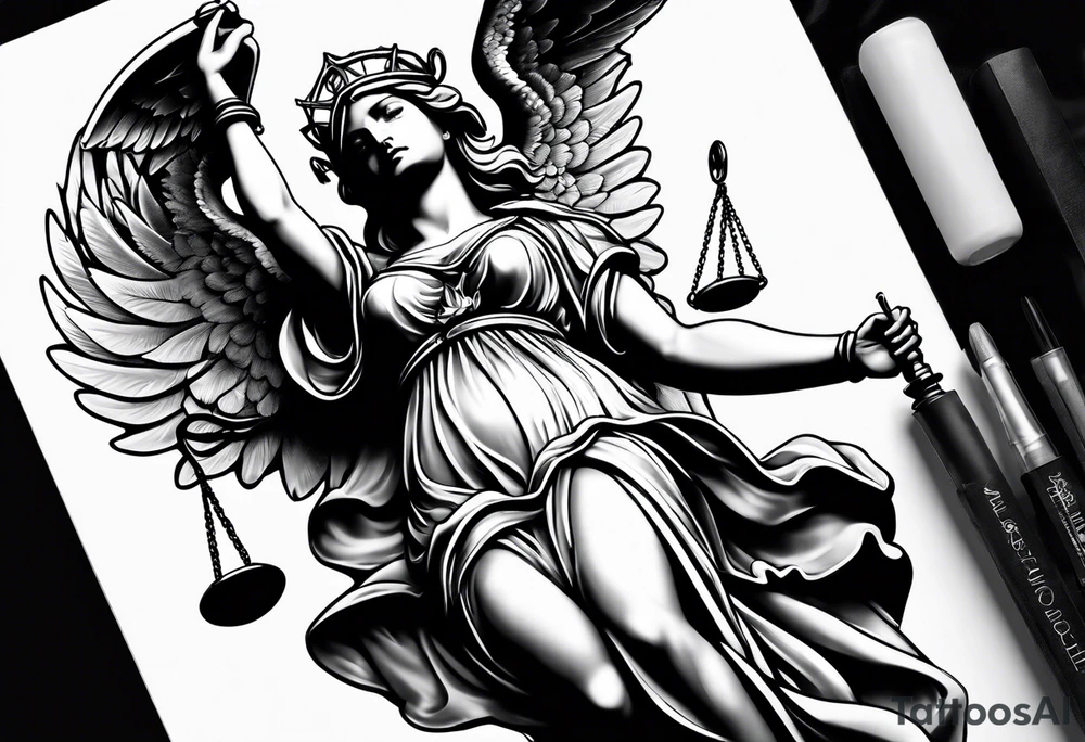 lady justice with wing

very realistic tattoo idea