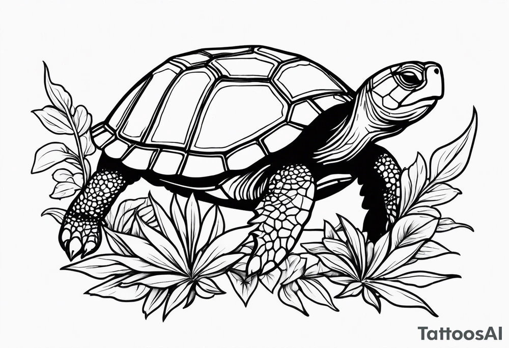 Turtle sitting on a weed plant tattoo idea