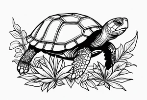 Turtle sitting on a weed plant tattoo idea