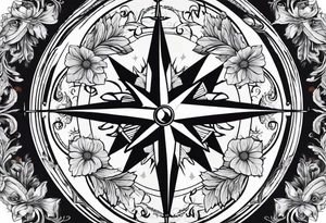 Vintage compass with marigold flower. tattoo idea
