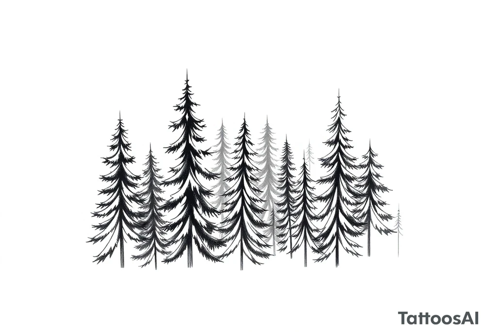 Coniferous forest trees in blackvand gray tattoo sleeve tattoo idea Coniferous forest trees in blackvand gray tattoo sleeve tattoo idea