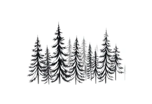 Coniferous forest trees in blackvand gray tattoo sleeve tattoo idea