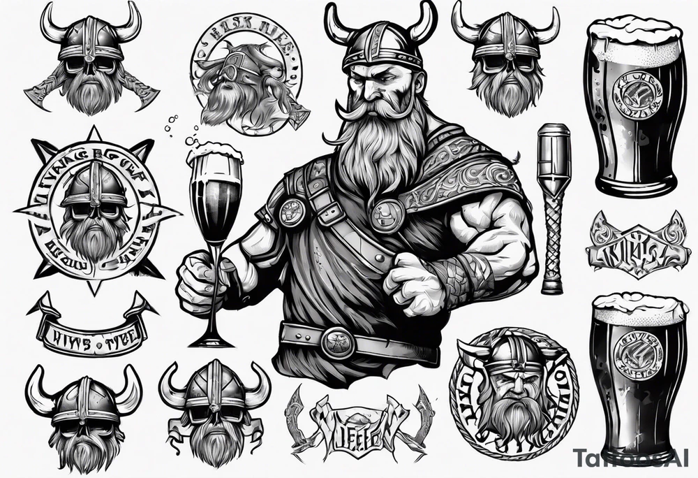 Viking drinking a beer tattoo idea