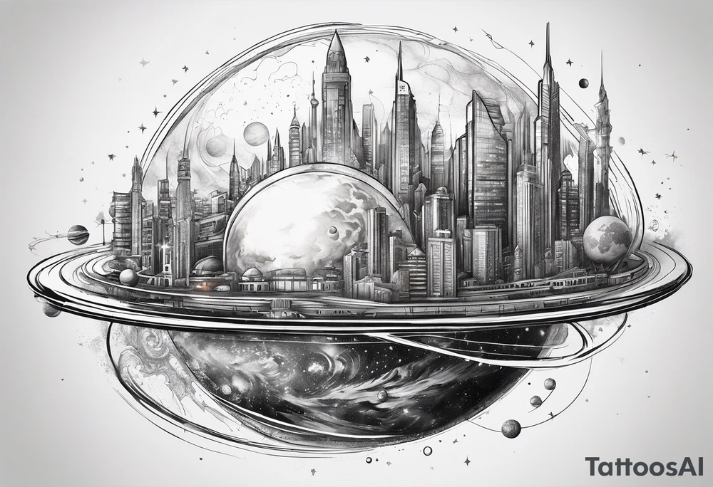 Space, city, planet. tattoo idea