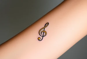 A gold treble clef with subtle silver accents, surrounded by delicate sparkles tattoo idea