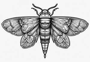 Cicada stippled and shaded with a sword going through it tattoo idea