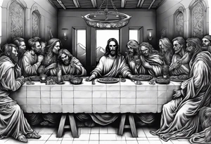 Last supper but everyone is undead, a demon or a skeleton tattoo idea