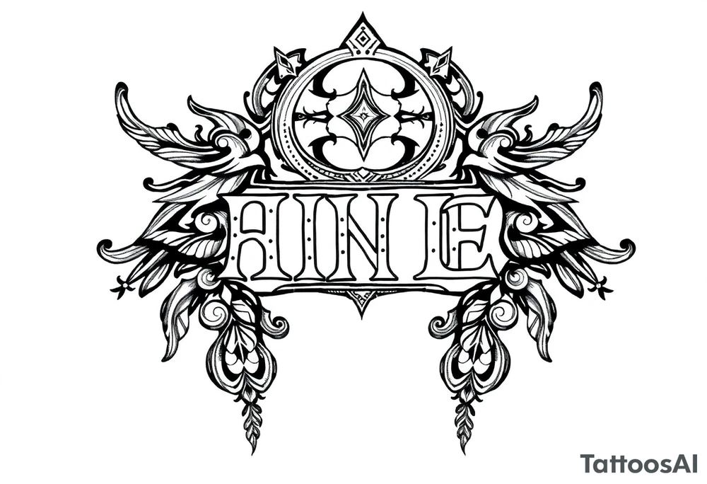 long ornament shaman style mytical with ancient rhyme letters tattoo idea