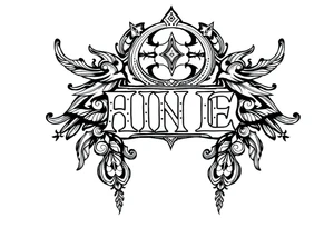 long ornament shaman style mytical with ancient rhyme letters tattoo idea