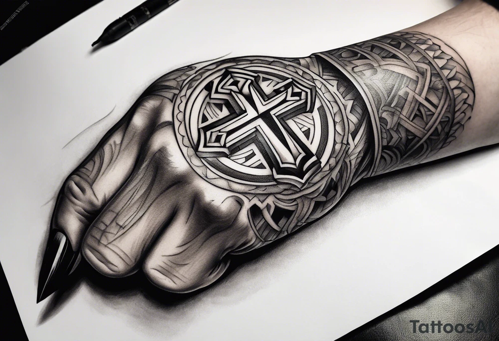 Knuckle tattoo with cross tattoo idea