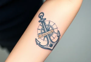 Inner forearm coverup.  Anchor leaned up against a broken clock that up against a compass with its gears around them a slash around the anchor that says i will find my way. tattoo idea