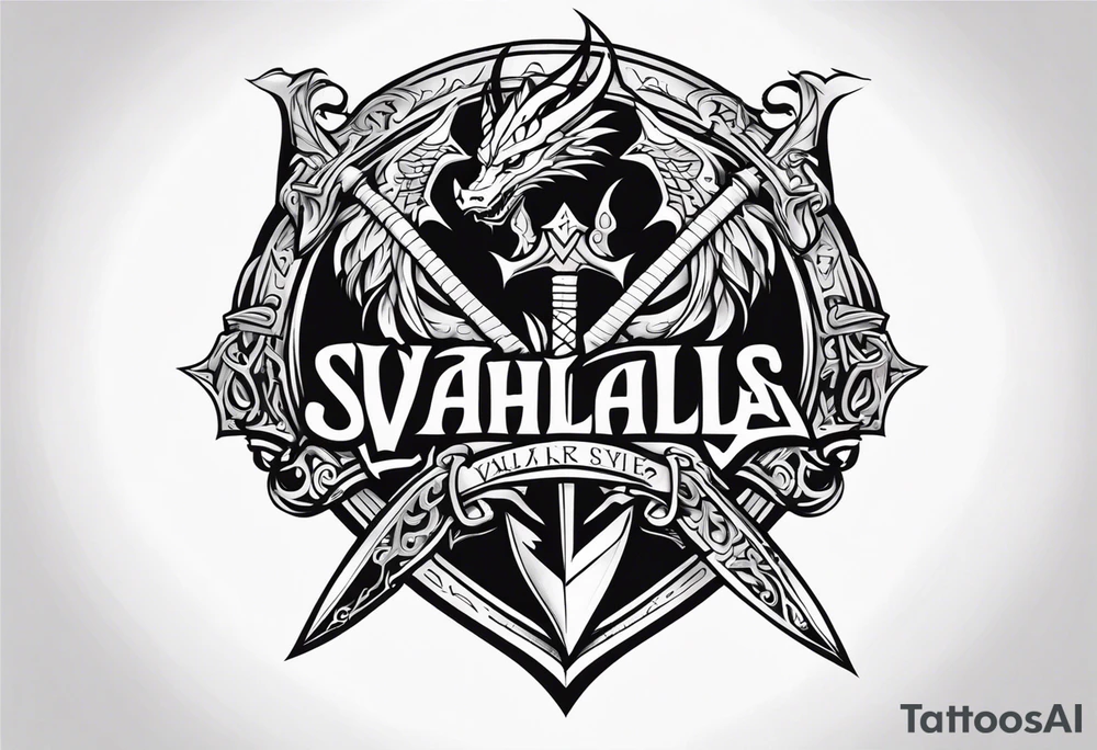Valhalla sword shield dragon axe valkyrie tattoo idea