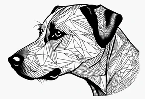 Face of a dog looking to the side, half of face is black tattoo idea