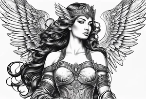 Goddess with sword and angel wing tattoo idea