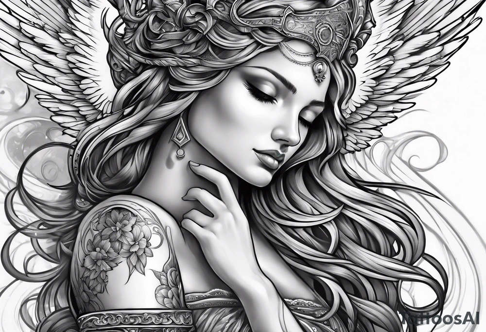 Angel with prayer hands tattoo idea