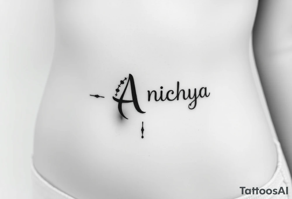 Create a tattoo that writes the Hindi word "Anichya" with A in English n rest in pali. circle or spiral, which represents the cyclical nature of life and death tattoo idea