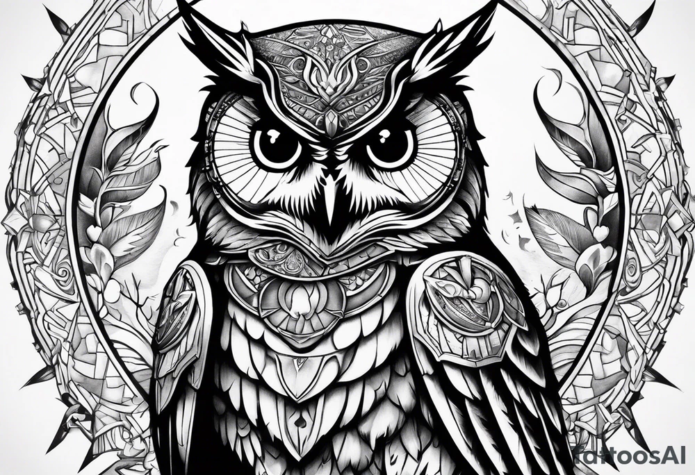 Owl in armor tattoo idea