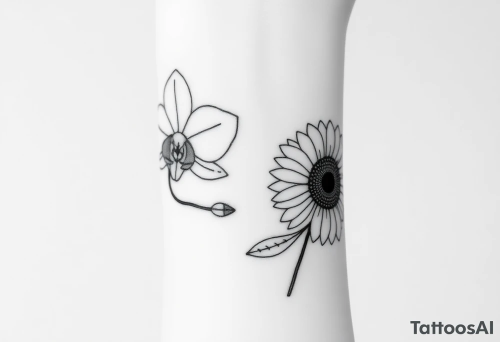 Orchid and sunflower tattoo idea