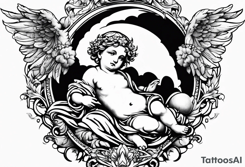 Flying Cherub renaissance style tattoo idea