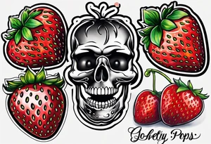 lonely strawberry wrapped in banner saying Pops tattoo idea