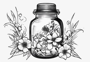 jar with flowers and the date blow the jar 12.08.05 tattoo idea
