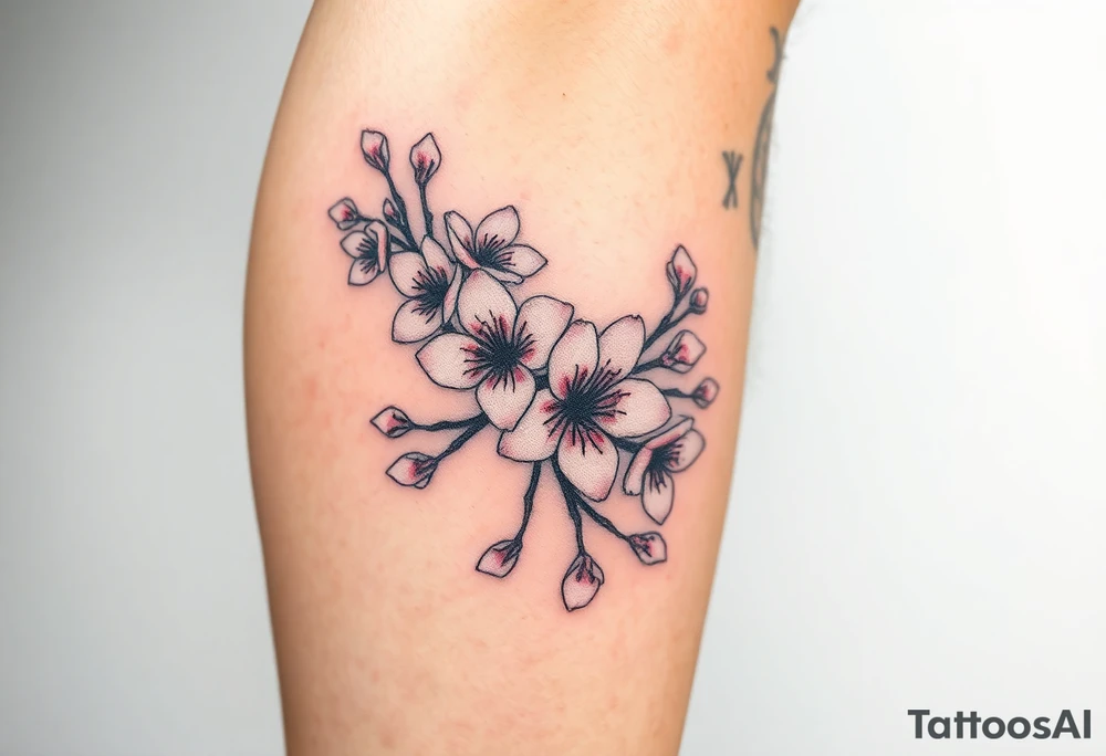 delicate cherry blossoms swirling in spring breeze with petals tattoo idea