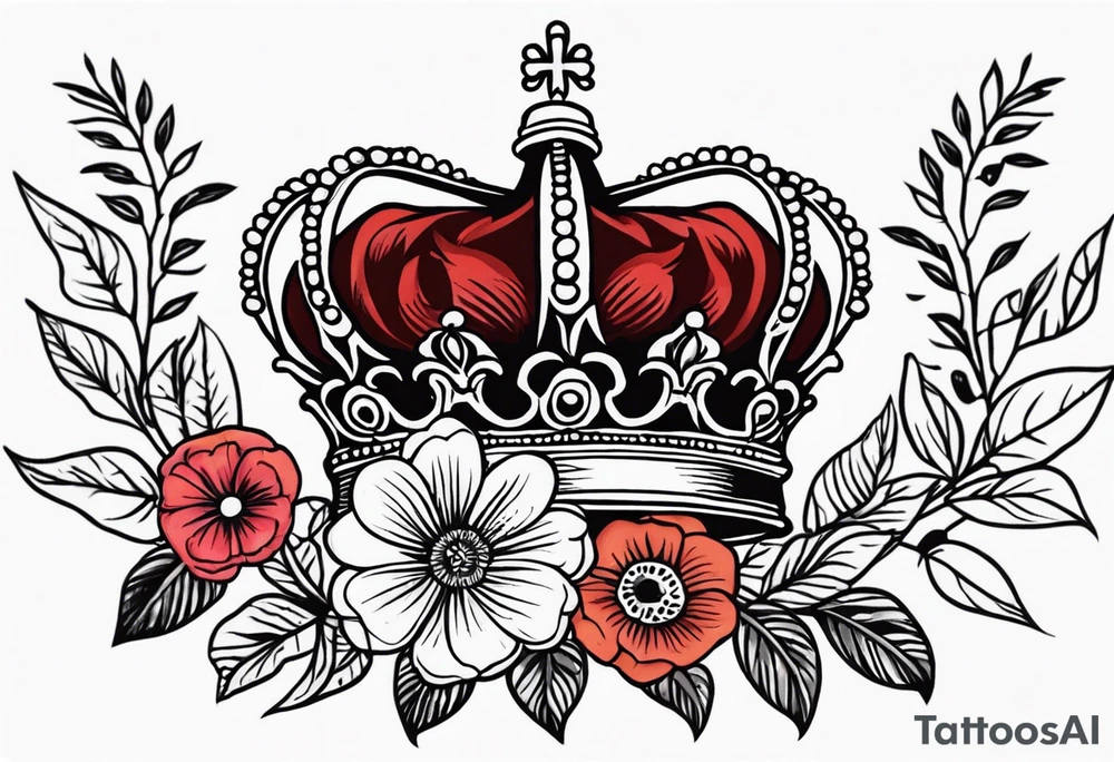 crown
old school vintage simple traditional design with vintage flowers surrounding
bold color simple tattoo idea