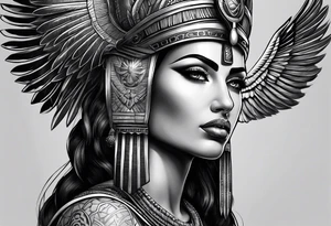 black and gray photo realistic goddess isis tattoo idea
