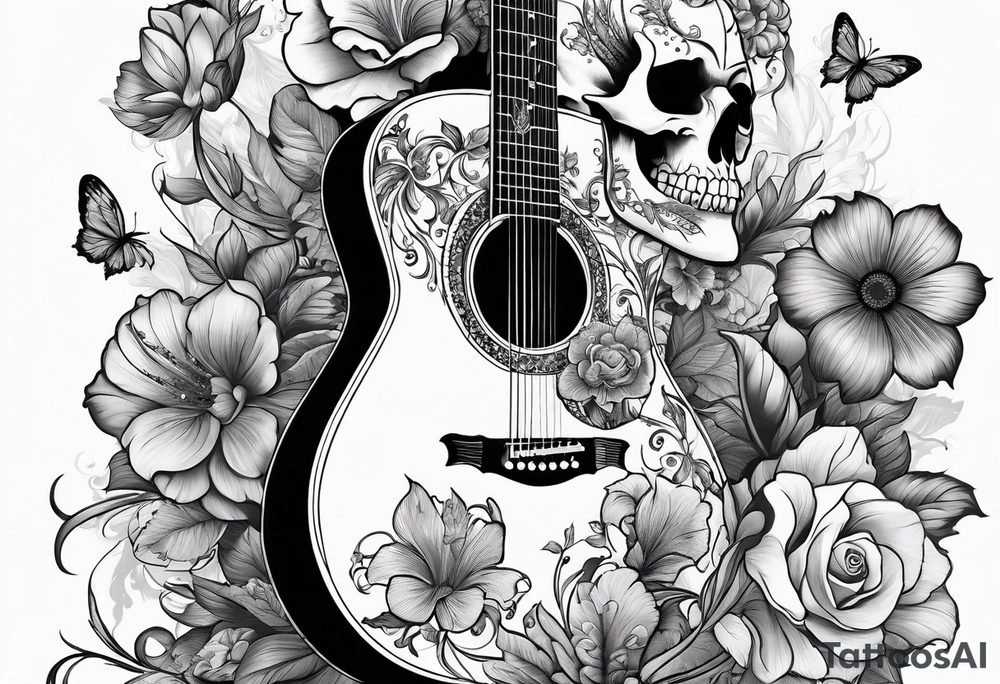 Guitar, skulls, flowers, cute dragon tattoo idea