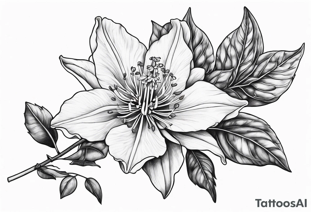 Columbine flower side view with stem and leaves tattoo idea