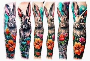 Rabbit and flowers, spine tattoo cover up long tattoo tattoo idea