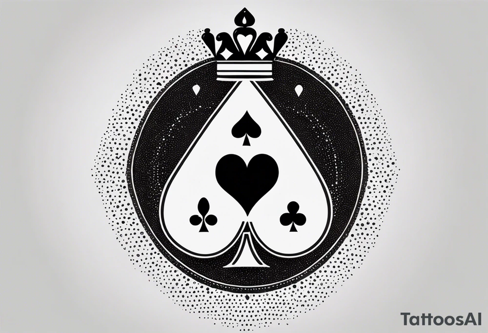 one combined tatto in minimalistic style with icon style three king of spades and icon style one queen of hearts. extreme minimalstic and few lines. much more minimalistic and fewer lines tattoo idea