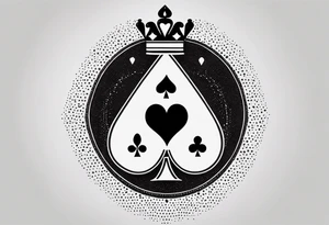 one combined tatto in minimalistic style with icon style three king of spades and icon style one queen of hearts. extreme minimalstic and few lines. much more minimalistic and fewer lines tattoo idea