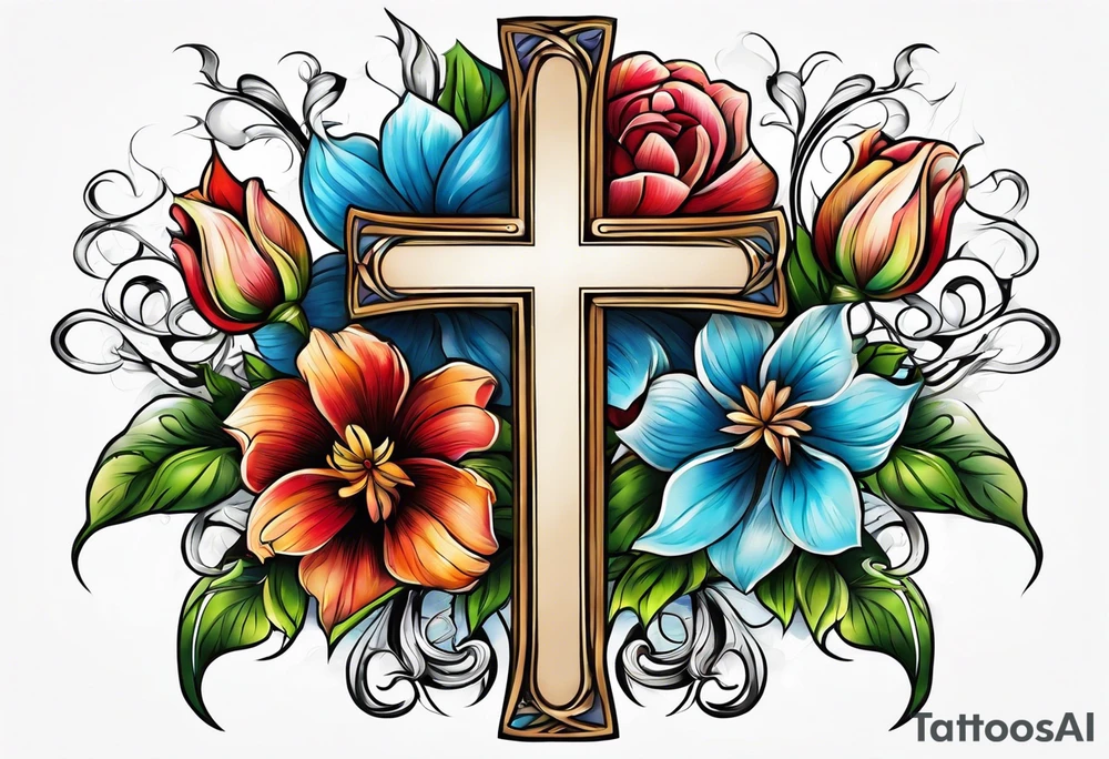 Flowers around a cross tattoo idea