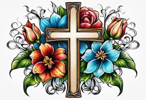 Flowers around a cross tattoo idea