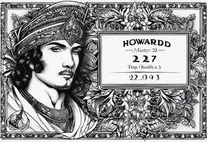 Book cover with "Howard 22.07.1937 - 23.03.2023" and a pen.  No photo on the book, just the words. tattoo idea